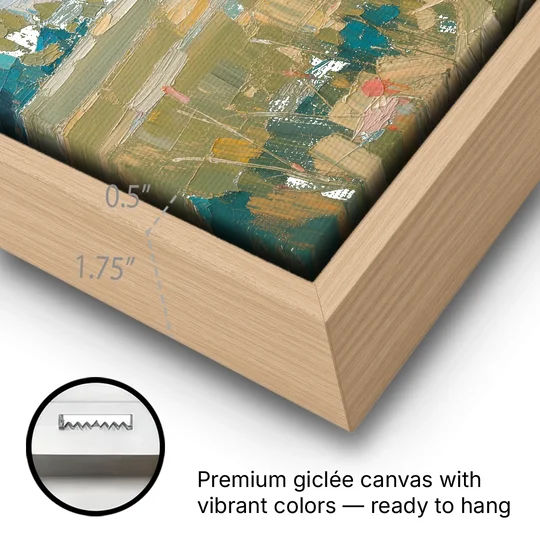 Cow Painting of a Jersey in Summer Pasture - Oak Framed Canvas Wall Art - Gallery Wrap Corner