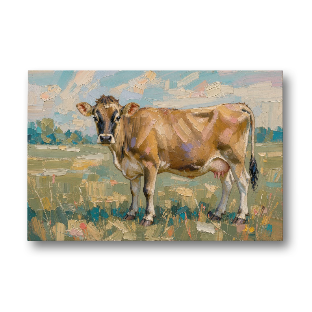 Cow Painting of a Jersey in Summer Pasture - Canvas Wall Art - Front