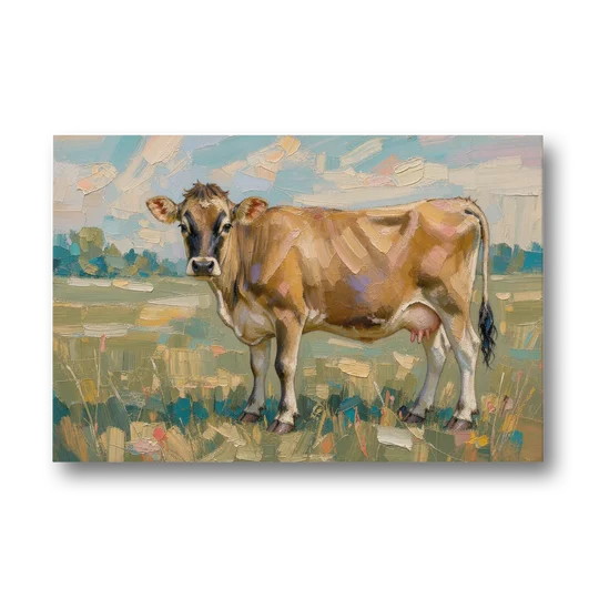 Cow Painting of a Jersey in Summer Pasture - Canvas Wall Art - Front