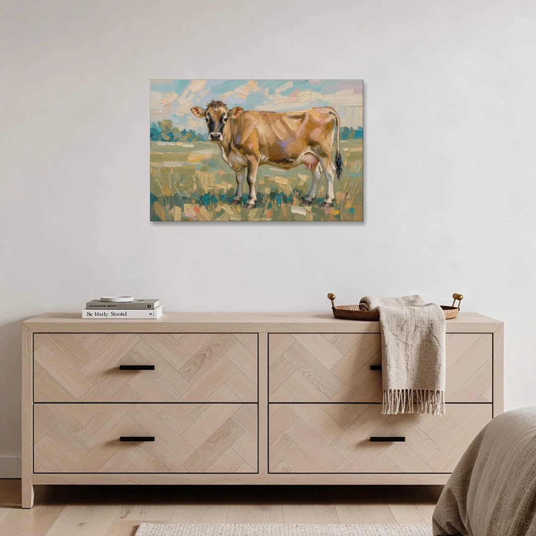 Cow Painting of a Jersey in Summer Pasture - Canvas Wall Art - Coffee Table - 36x24