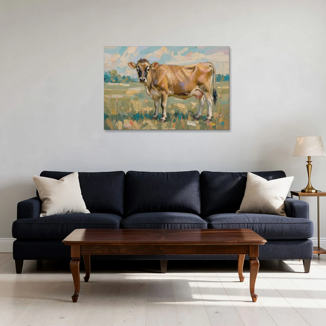 Cow Painting of a Jersey in Summer Pasture - Canvas Wall Art - Sofa - 36x24