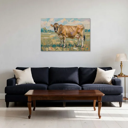 Cow Painting of a Jersey in Summer Pasture - Canvas Wall Art - Sofa - 36x24