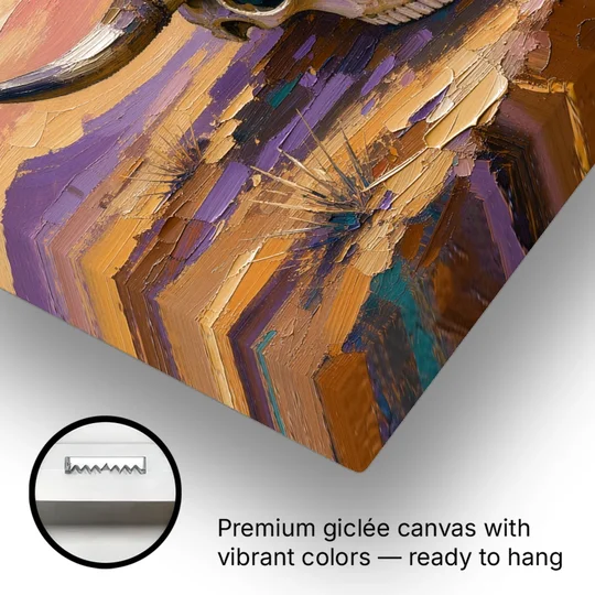 Cow Skull Painting with Blooming Prickly Pear - Canvas Wall Art - Gallery Wrap Corner