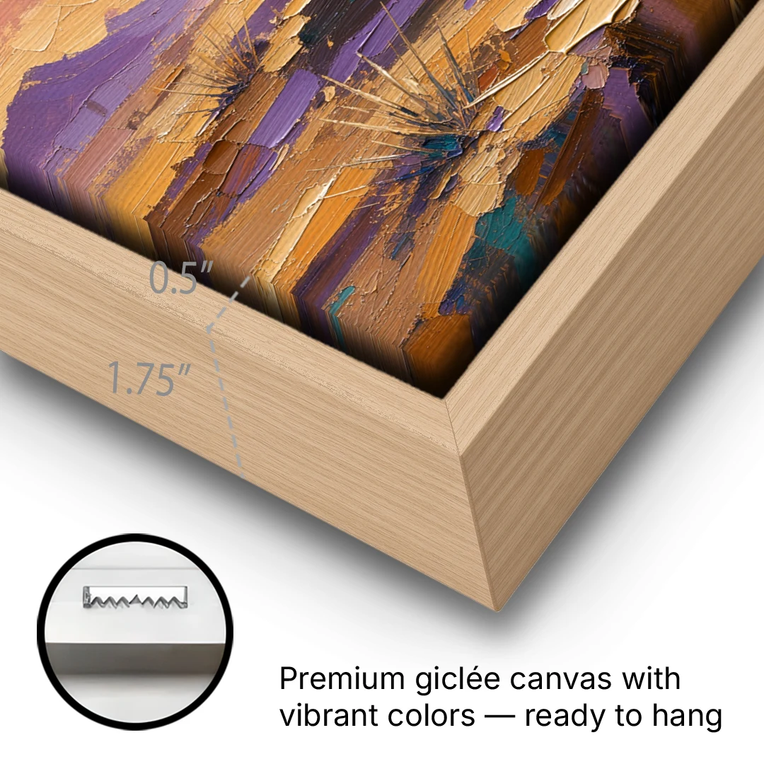 Cow Skull Painting with Blooming Prickly Pear - Oak Framed Canvas Wall Art - Gallery Wrap Corner
