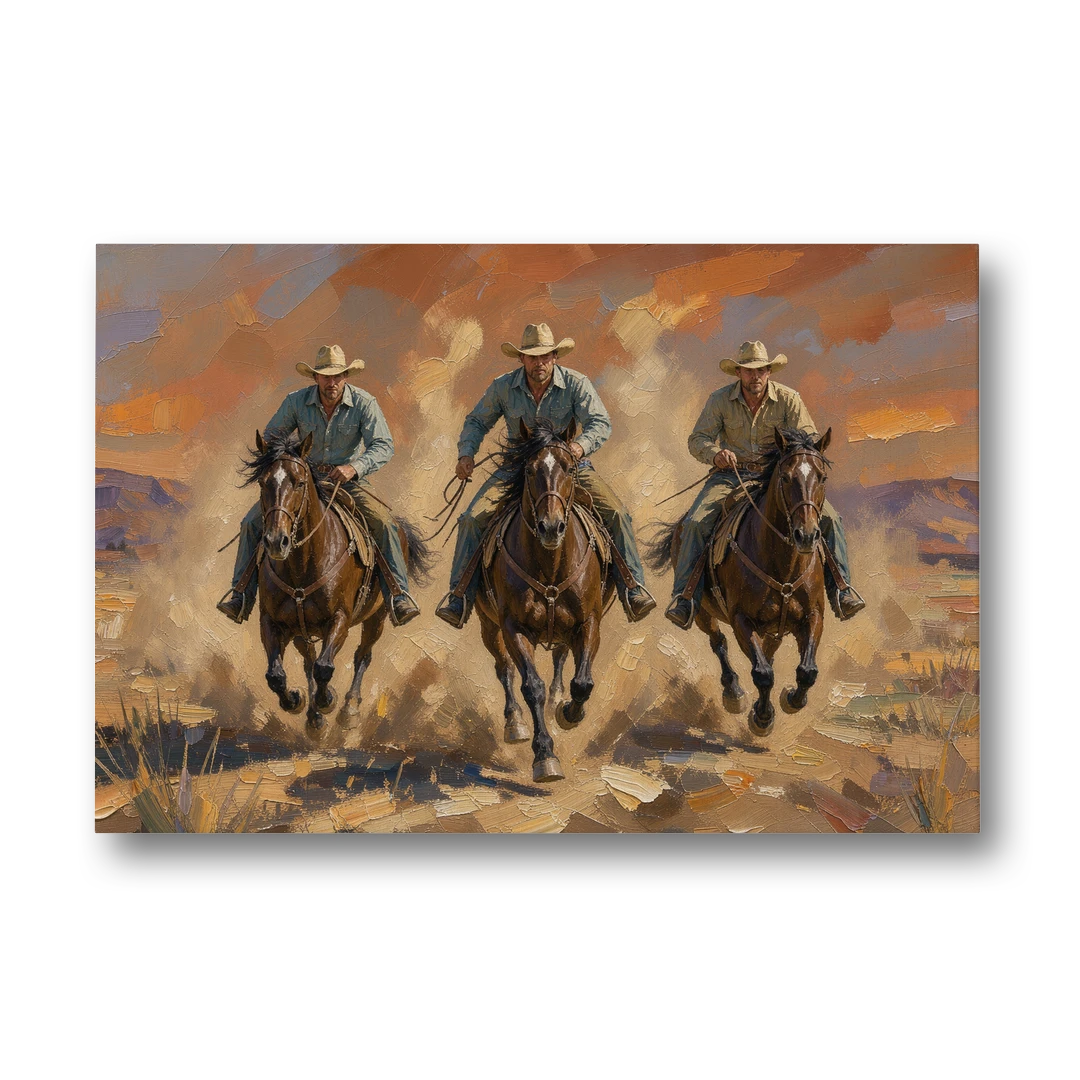 Cowboy Painting of Three Riders Out of the Dust - Canvas Wall Art - Front