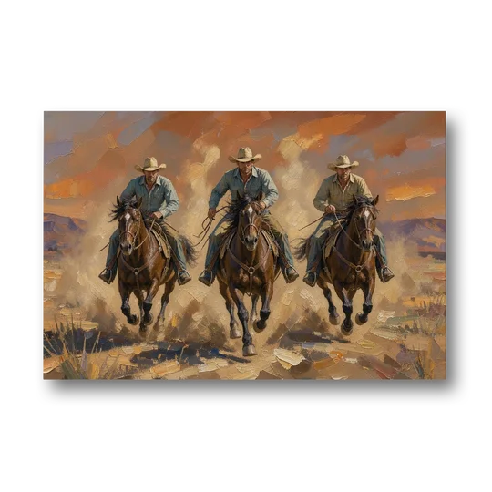 Cowboy Painting of Three Riders Out of the Dust - Canvas Wall Art - Front