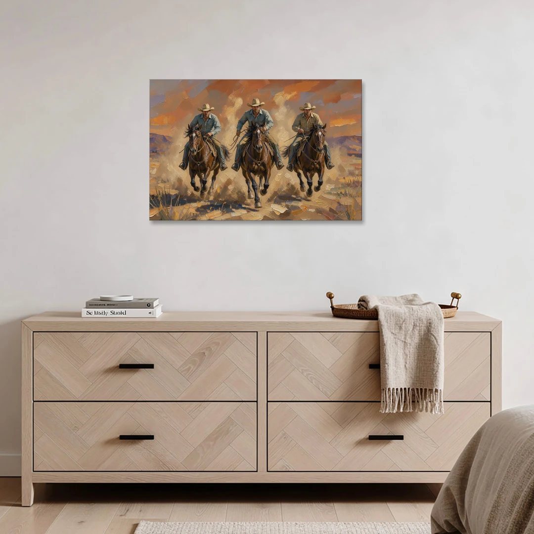Cowboy Painting of Three Riders Out of the Dust - Canvas Wall Art - Coffee Table - 36x24