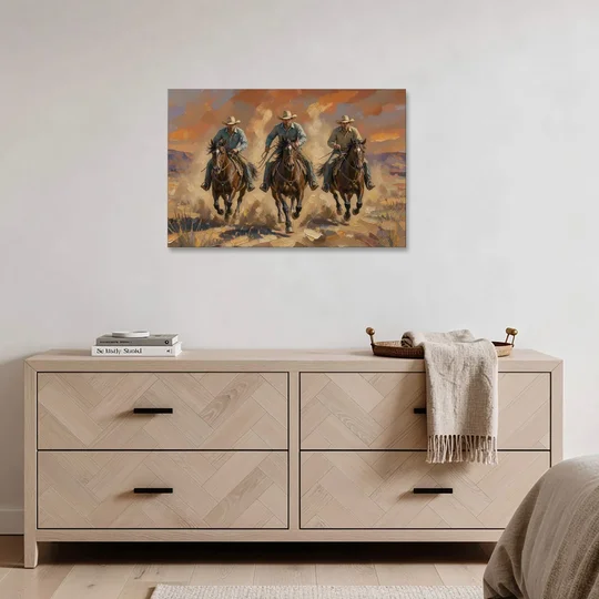 Cowboy Painting of Three Riders Out of the Dust - Canvas Wall Art - Coffee Table - 36x24