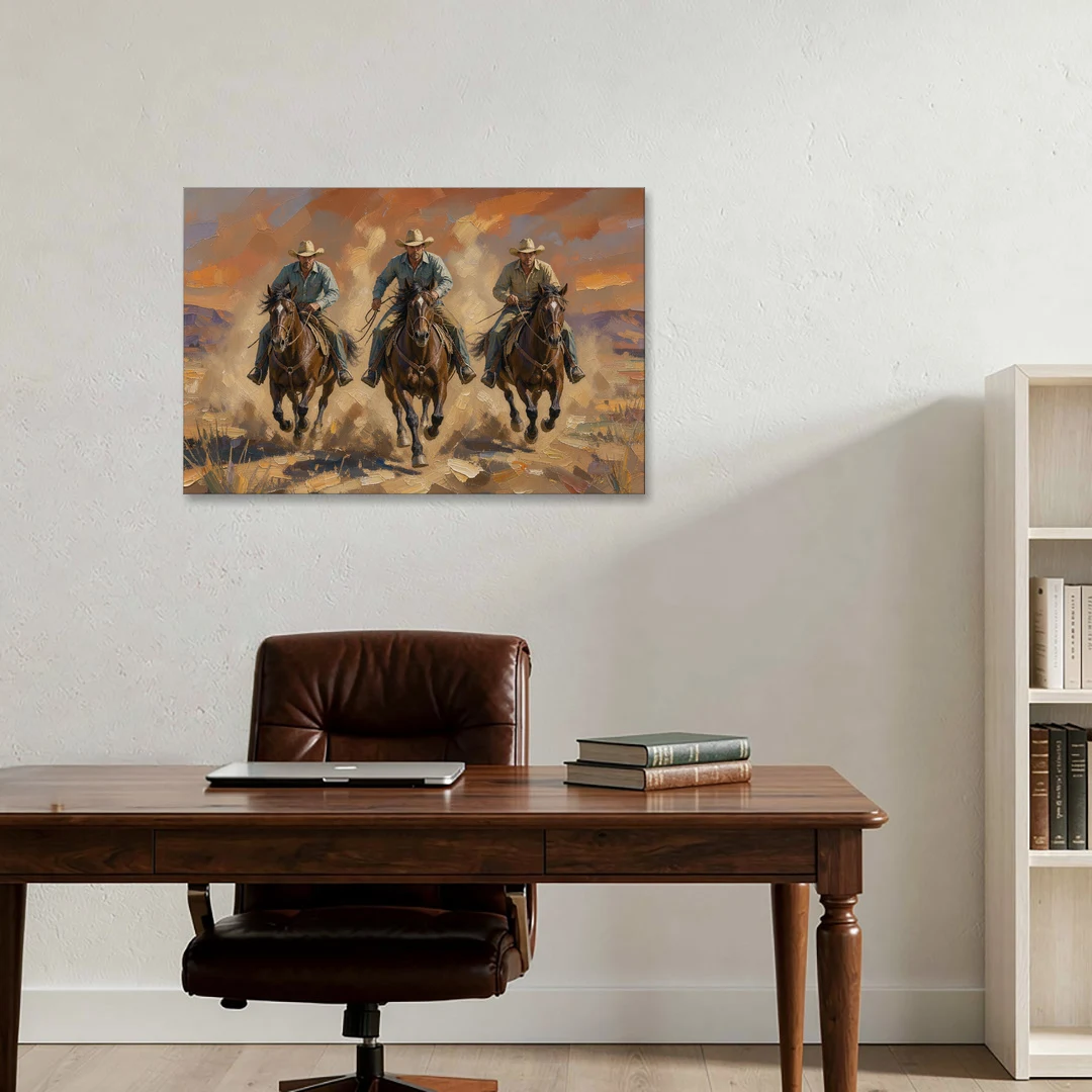 Cowboy Painting of Three Riders Out of the Dust - Canvas Wall Art - Office - 36x24