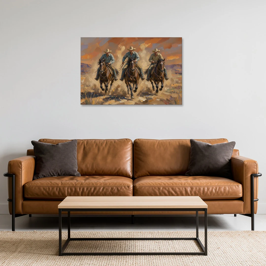 Cowboy Painting of Three Riders Out of the Dust - Canvas Wall Art - Sofa - 36x24