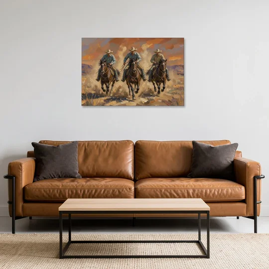 Cowboy Painting of Three Riders Out of the Dust - Canvas Wall Art - Sofa - 36x24