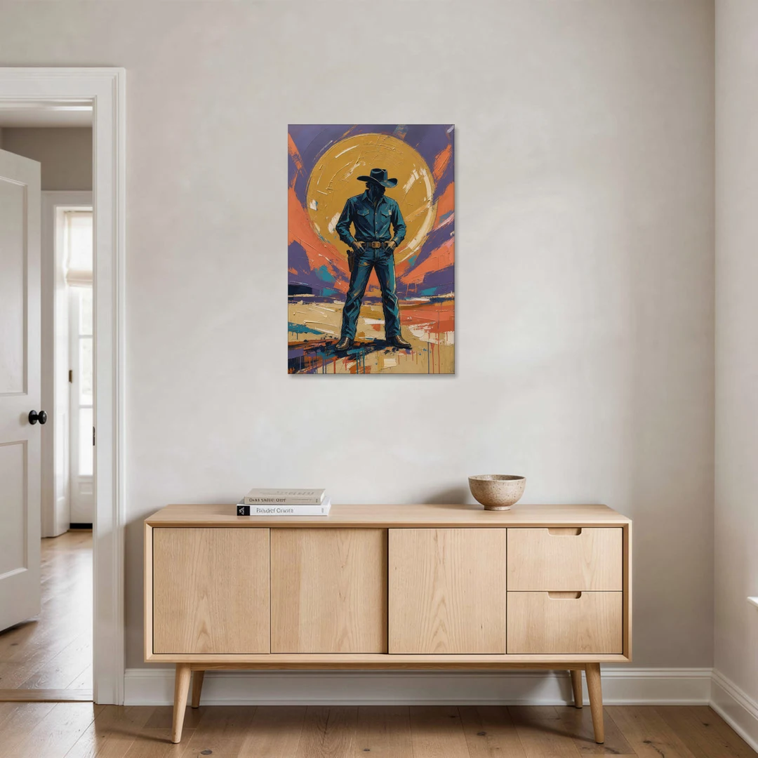Cowboy Wall Art with Gunslinger and Golden Sun - Canvas Wall Art - Coffee Table - 24x36