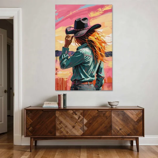 Cowgirl Wall Art in a Hot Desert Wind - Canvas Wall Art - Coffee Table - 40x60