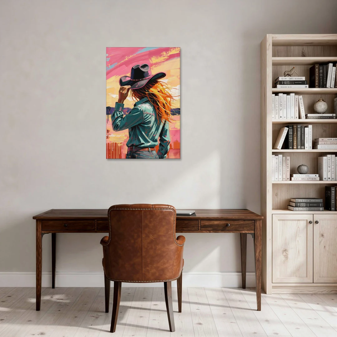 Cowgirl Wall Art in a Hot Desert Wind - Canvas Wall Art - Office - 24x36