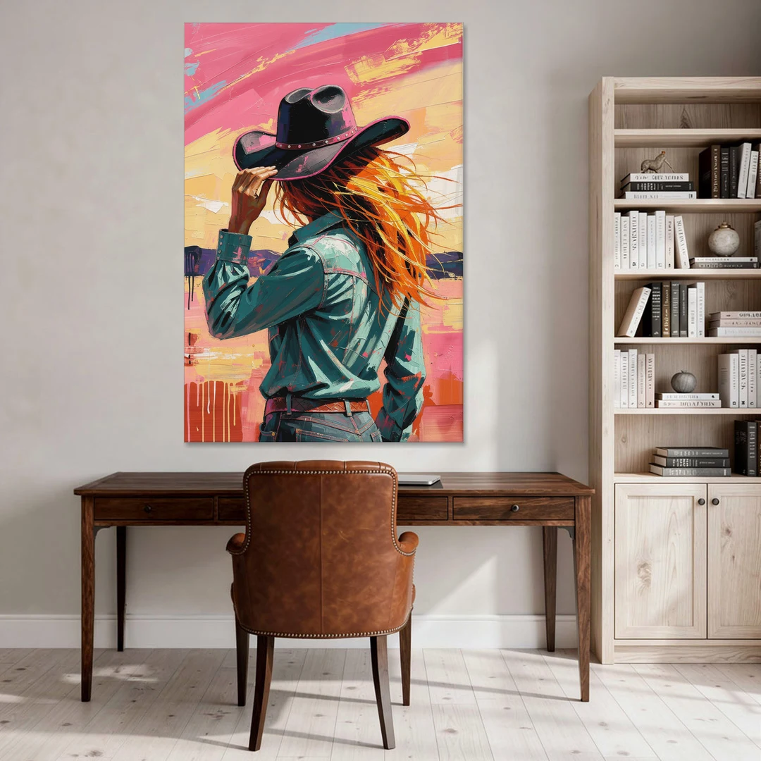 Cowgirl Wall Art in a Hot Desert Wind - Canvas Wall Art - Office - 40x60