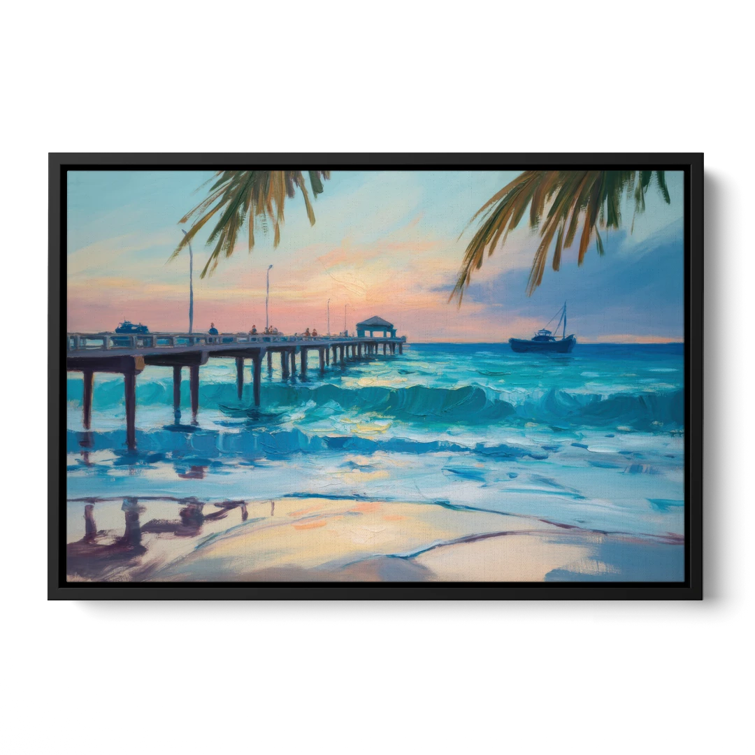 Cozumel Pier Sunrise - Black Framed Canvas Wall Art - Front