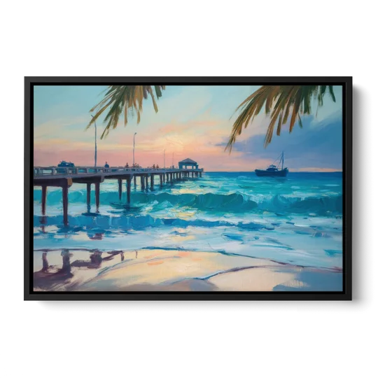Cozumel Pier Sunrise - Black Framed Canvas Wall Art - Front