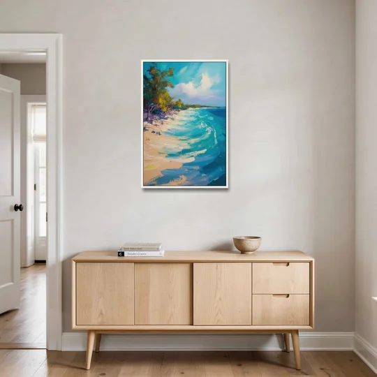 Cozumel Turquoise Coast - White Framed Canvas Wall Art - Coffee Table - 24x36
