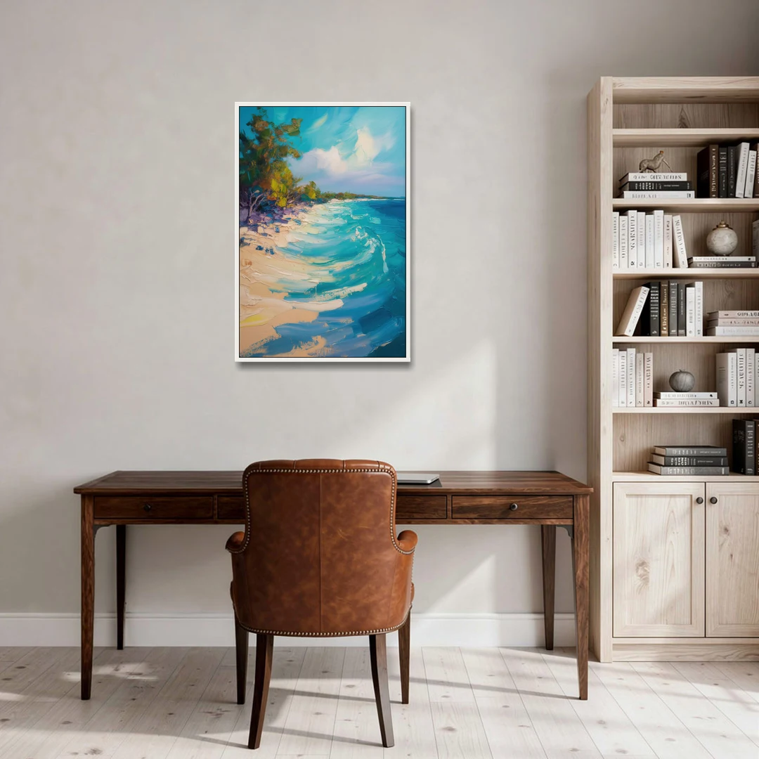 Cozumel Turquoise Coast - White Framed Canvas Wall Art - Office - 24x36