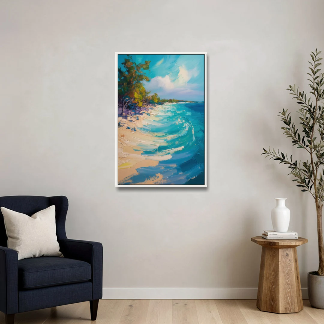 Cozumel Turquoise Coast - White Framed Canvas Wall Art - Sofa - 24x36