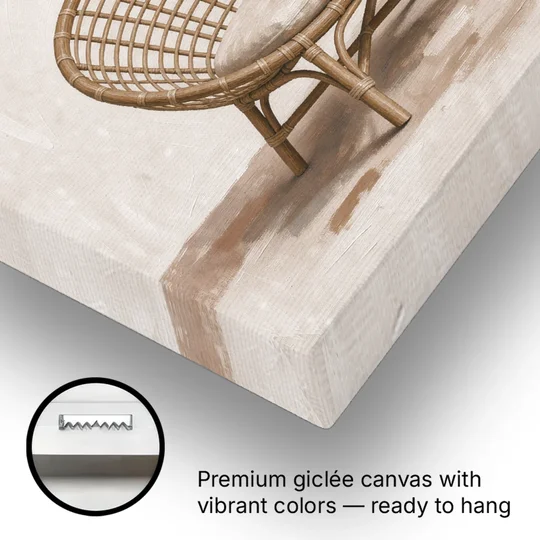 Cozy Wall Art for Living Room with Rattan Chair - Canvas Wall Art - Gallery Wrap Corner