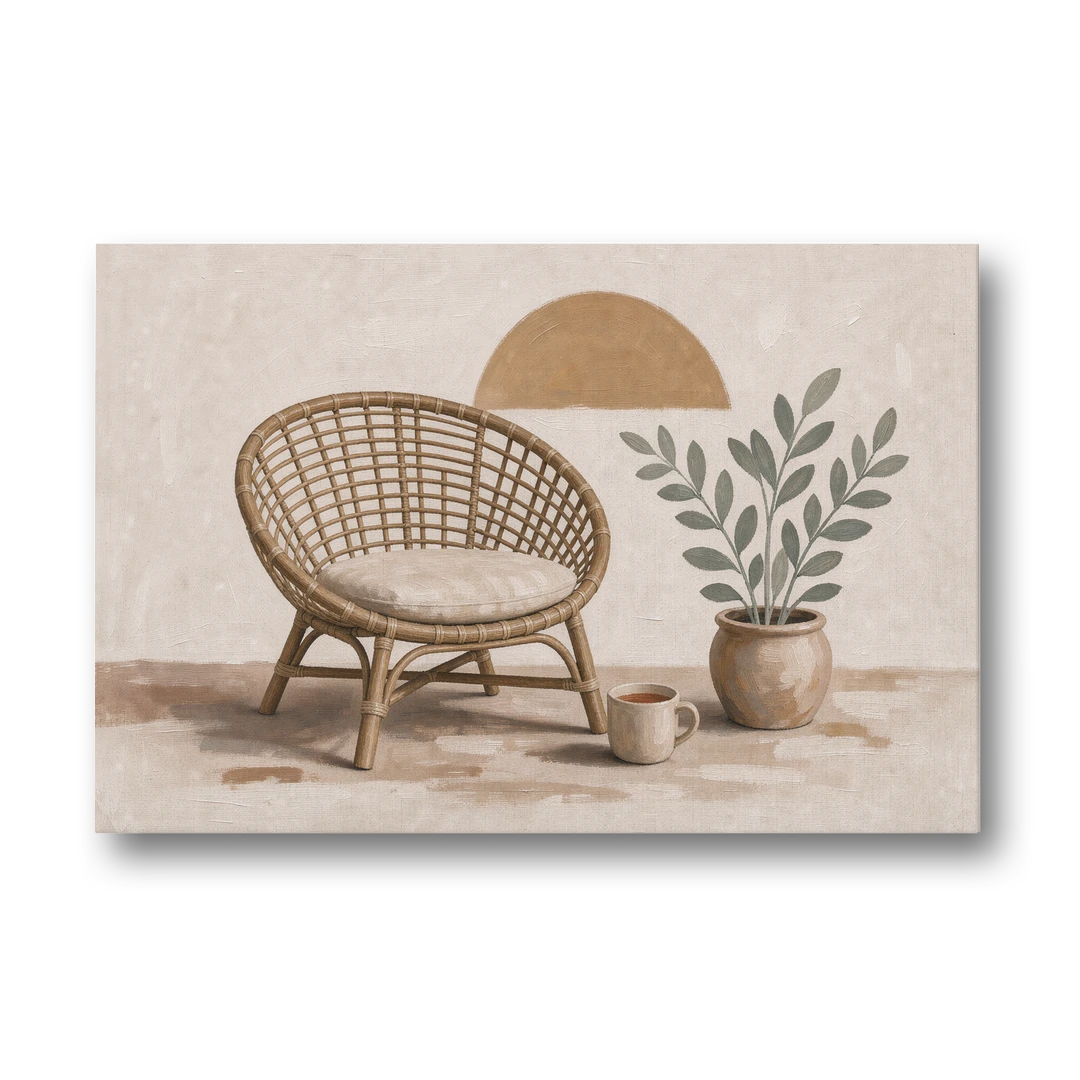 Cozy Wall Art for Living Room with Rattan Chair - Canvas Wall Art - Front