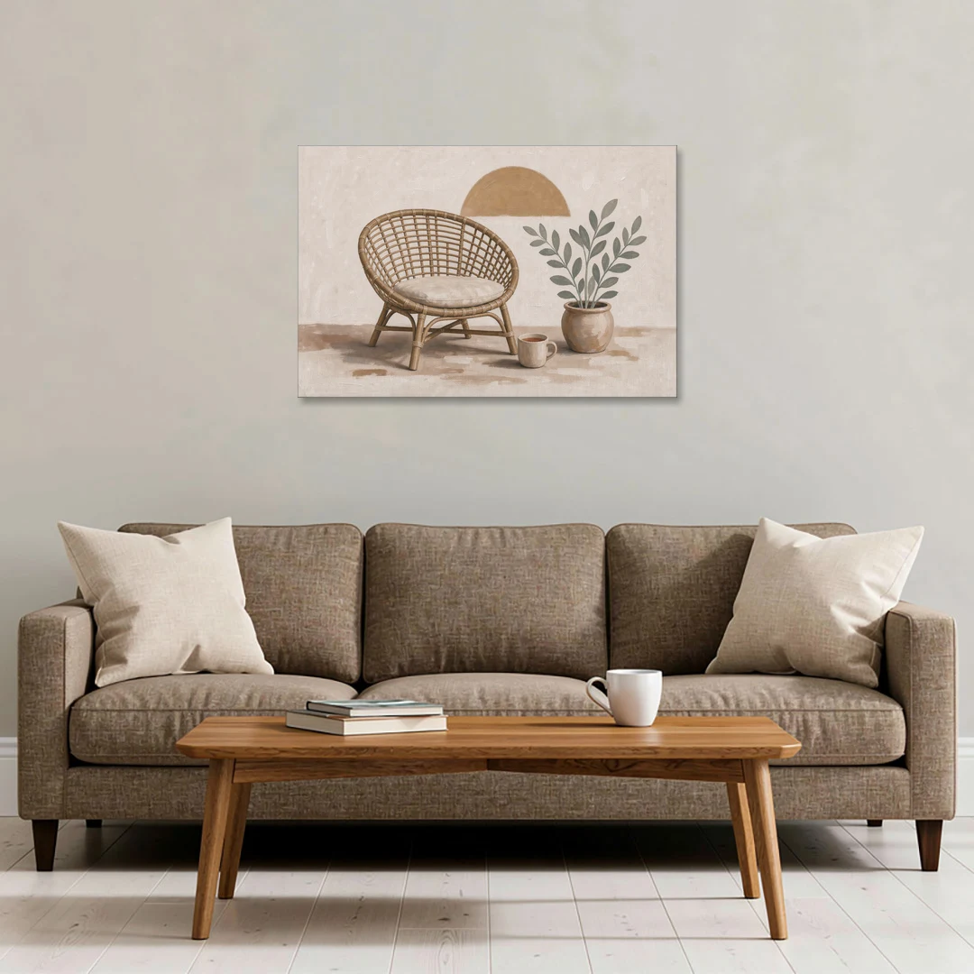 Cozy Wall Art for Living Room with Rattan Chair - Canvas Wall Art - Sofa - 36x24