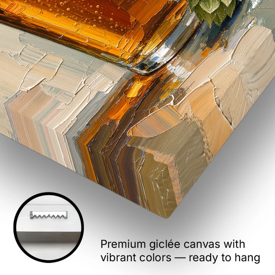 Craft Beer Wall Art with a Foamy Amber Pint - Canvas Wall Art - Gallery Wrap Corner