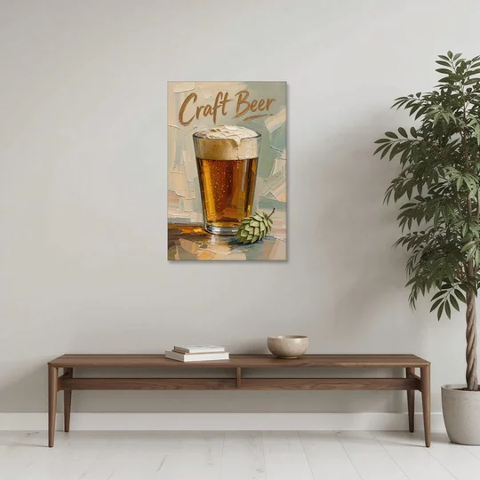 Craft Beer Wall Art with a Foamy Amber Pint - Canvas Wall Art - Coffee Table - 24x36