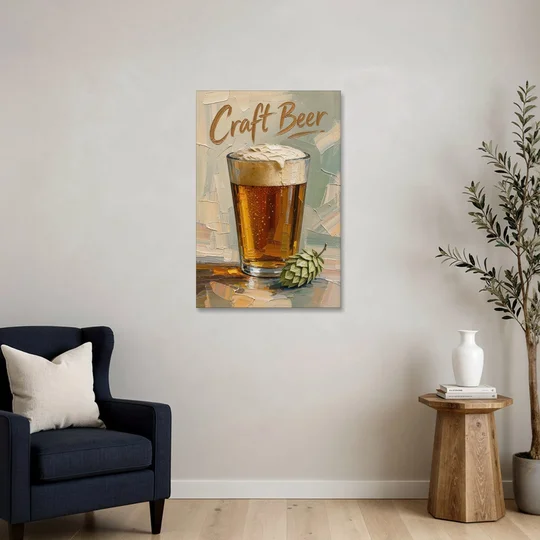 Craft Beer Wall Art with a Foamy Amber Pint - Canvas Wall Art - Sofa - 24x36