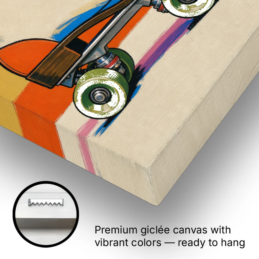 Cream Roller Skate with Green Wheels - Canvas Wall Art - Gallery Wrap Corner