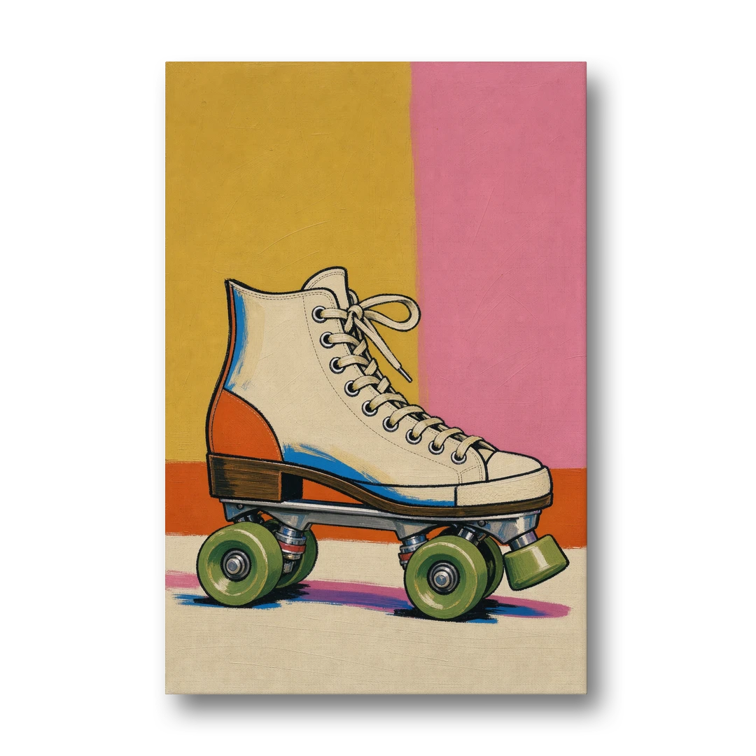 Cream Roller Skate with Green Wheels - Canvas Wall Art - Front