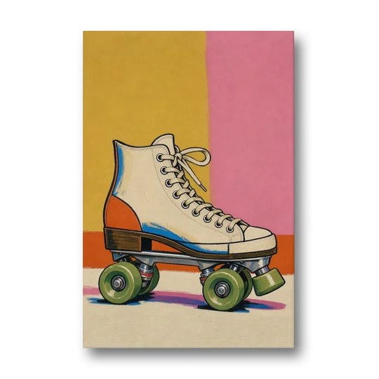 Cream Roller Skate with Green Wheels - Canvas Wall Art - Front
