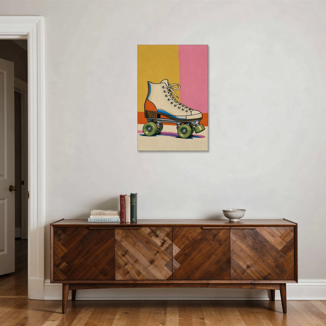 Cream Roller Skate with Green Wheels - Canvas Wall Art - Coffee Table - 24x36