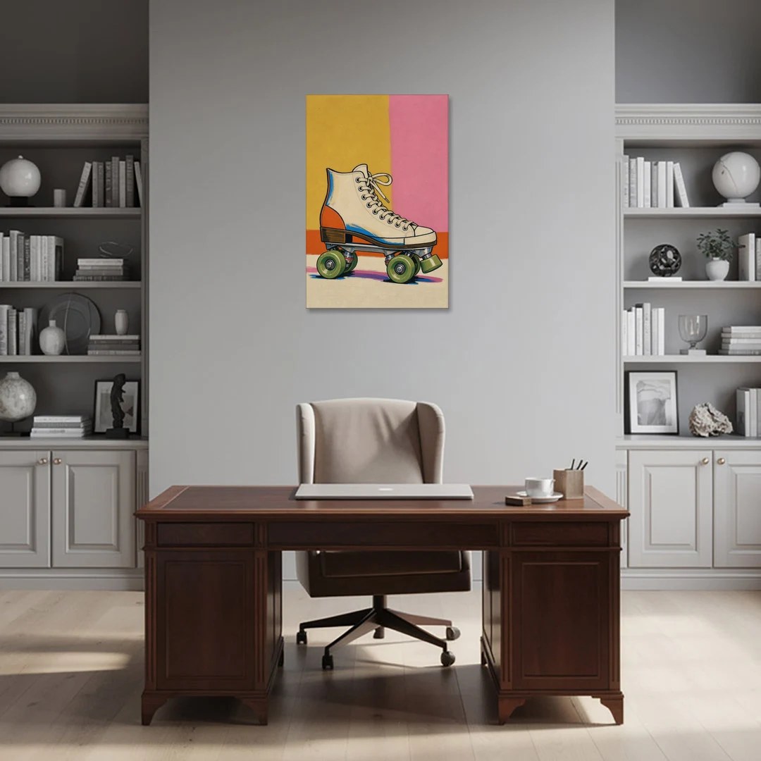 Cream Roller Skate with Green Wheels - Canvas Wall Art - Office - 24x36