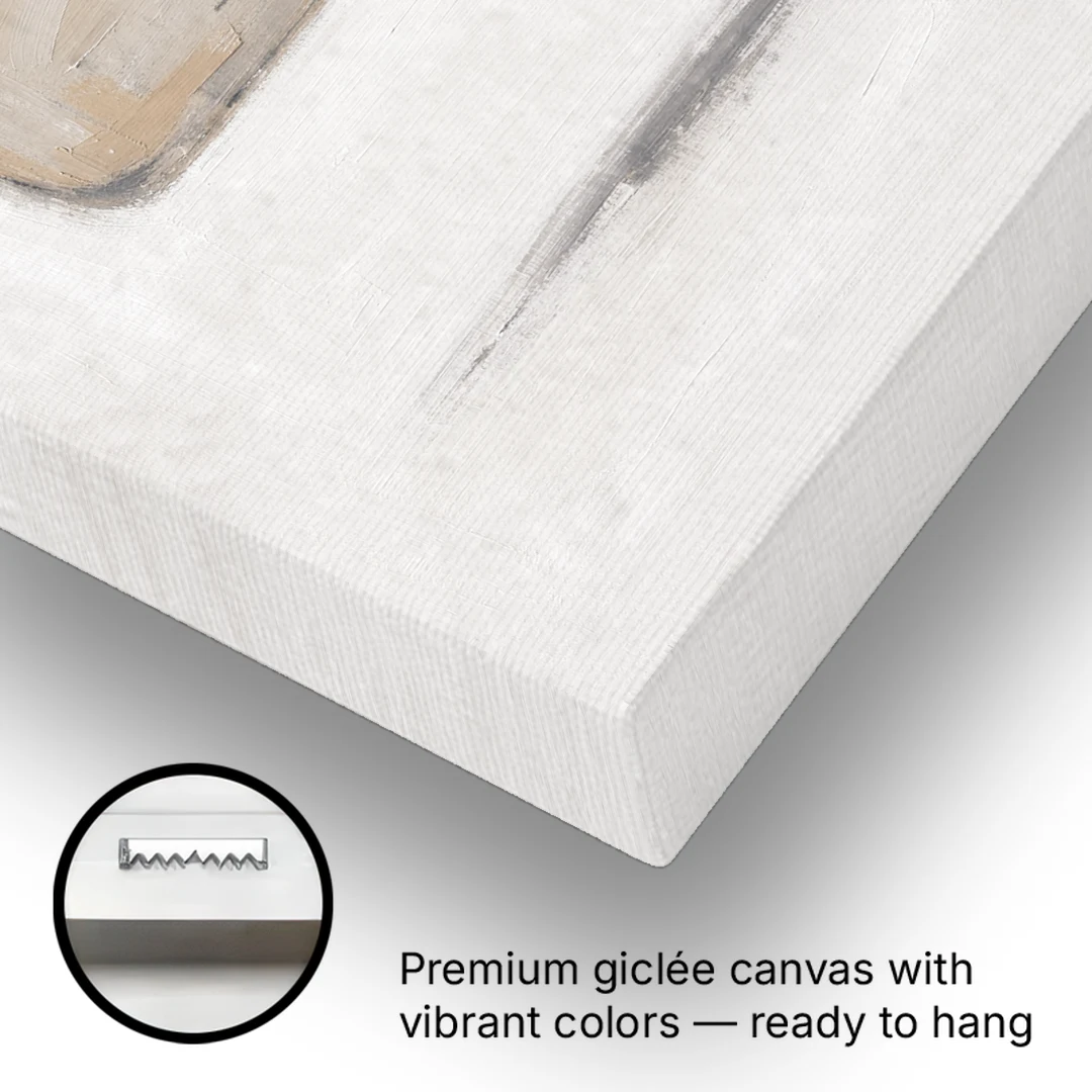 Cream Wall Art with Floating Birch Bark Stone - Canvas Wall Art - Gallery Wrap Corner