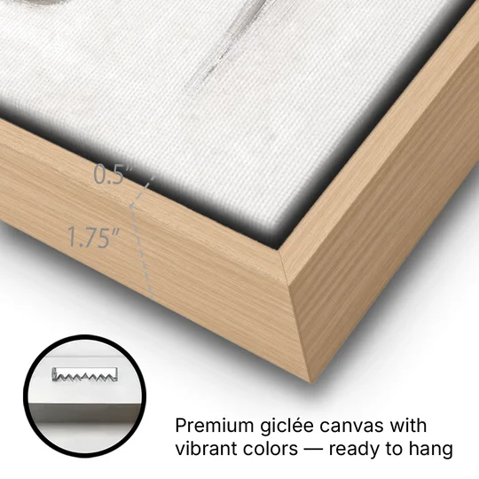 Cream Wall Art with Floating Birch Bark Stone - Oak Framed Canvas Wall Art - Gallery Wrap Corner