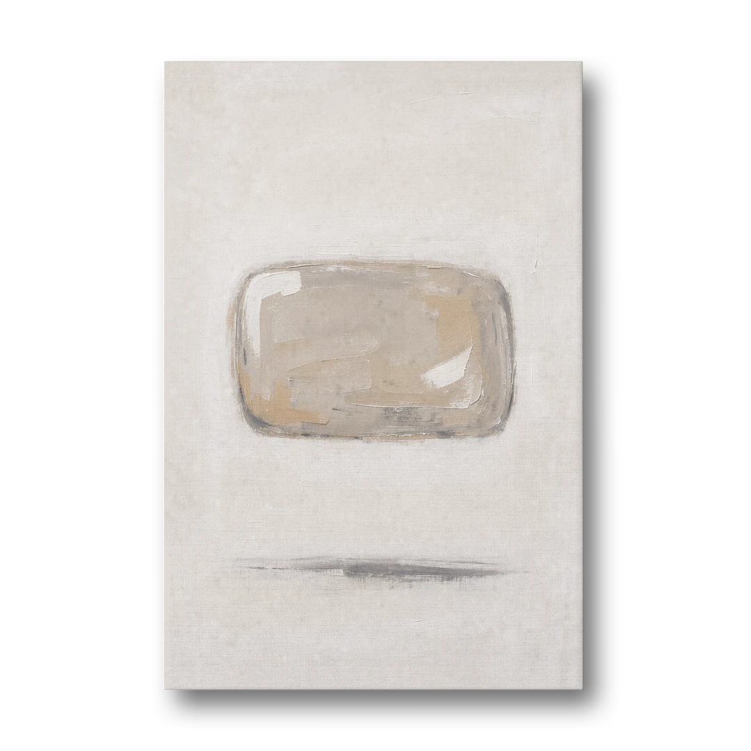 Cream Wall Art with Floating Birch Bark Stone - Canvas Wall Art - Front