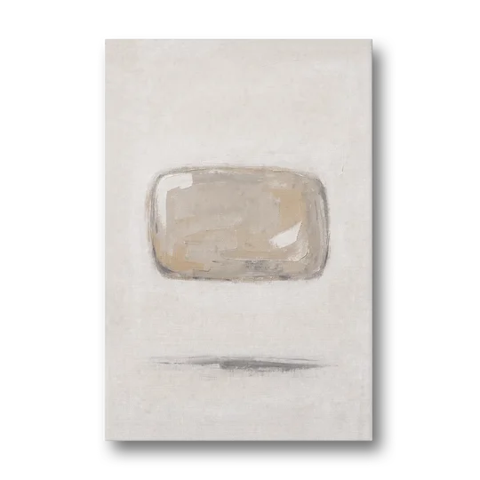 Cream Wall Art with Floating Birch Bark Stone - Canvas Wall Art - Front