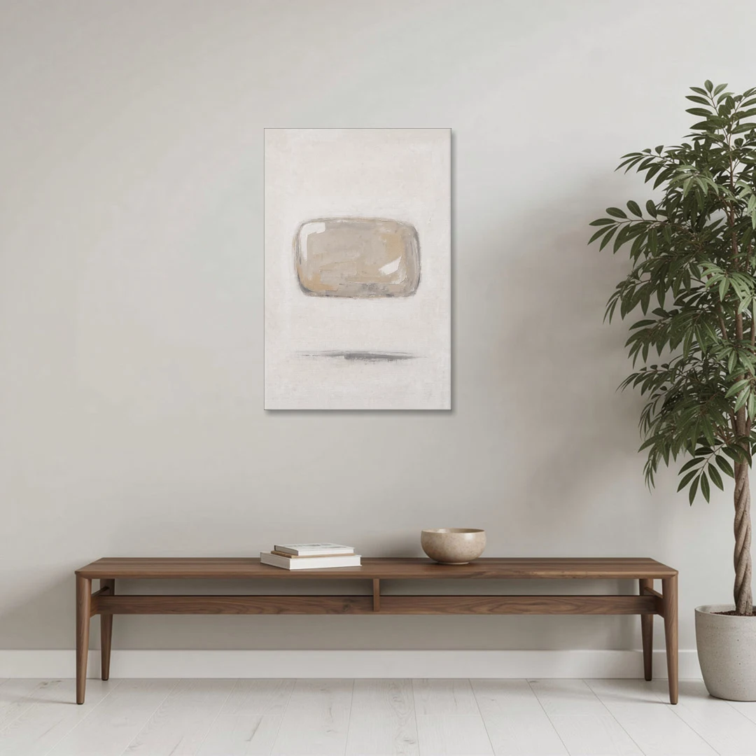 Cream Wall Art with Floating Birch Bark Stone - Canvas Wall Art - Coffee Table - 24x36