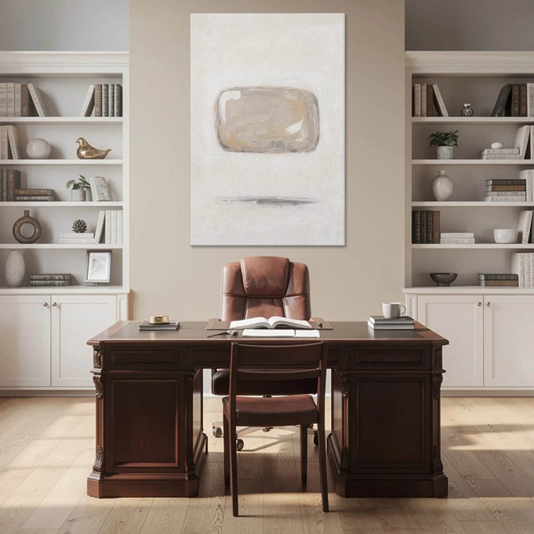 Cream Wall Art with Floating Birch Bark Stone - Canvas Wall Art - Office - 40x60