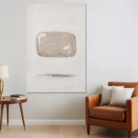 Cream Wall Art with Floating Birch Bark Stone - Canvas Wall Art - Sofa - 40x60