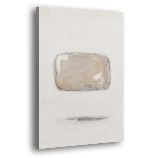Cream Wall Art with Floating Birch Bark Stone - Canvas Wall Art - Side