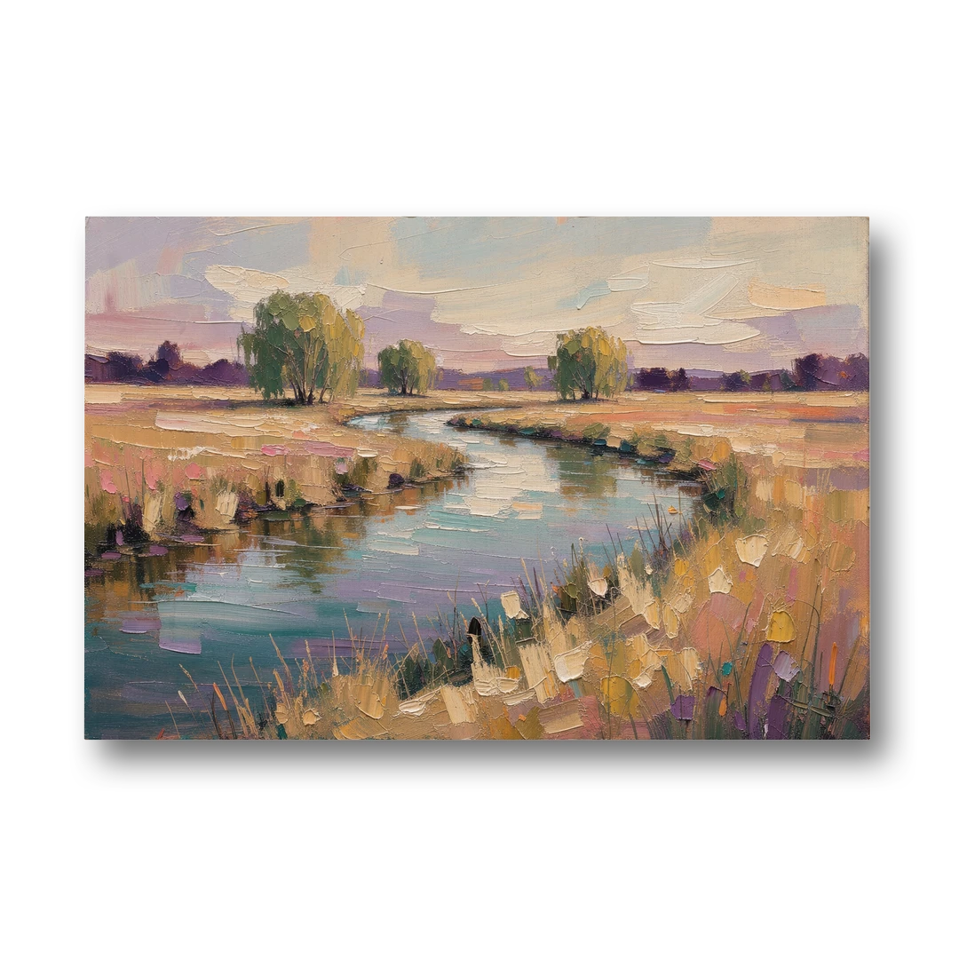 Creek Painting Winding Through a Summer Meadow - Canvas Wall Art - Front
