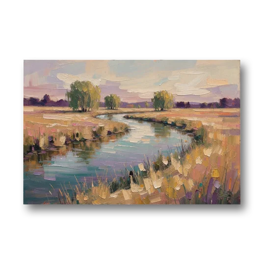 Creek Painting Winding Through a Summer Meadow - Canvas Wall Art - Front