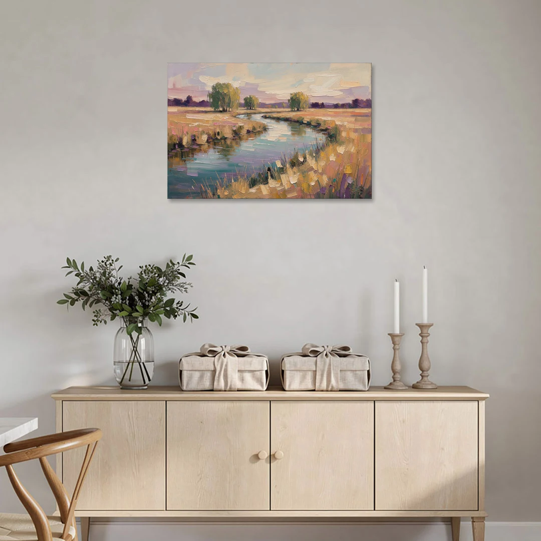Creek Painting Winding Through a Summer Meadow - Canvas Wall Art - Coffee Table - 36x24