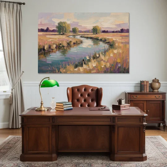 Creek Painting Winding Through a Summer Meadow - Canvas Wall Art - Office - 60x40