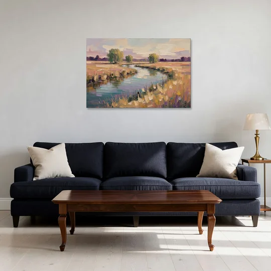 Creek Painting Winding Through a Summer Meadow - Canvas Wall Art - Sofa - 36x24