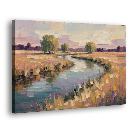 Creek Painting Winding Through a Summer Meadow - Canvas Wall Art - Side