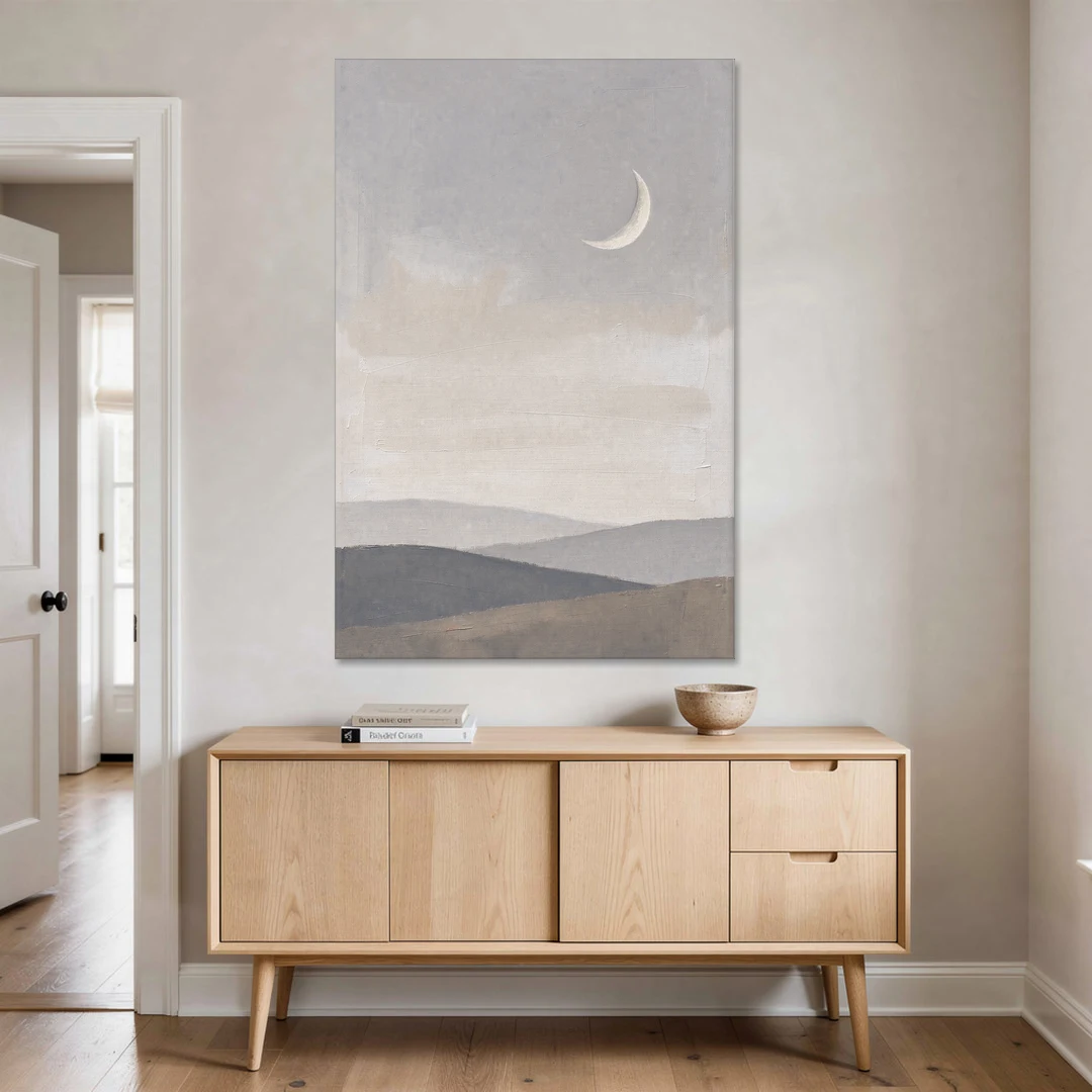 Crescent Moon Above Hazy Gray Hills - Canvas Wall Art - Coffee Table - 40x60
